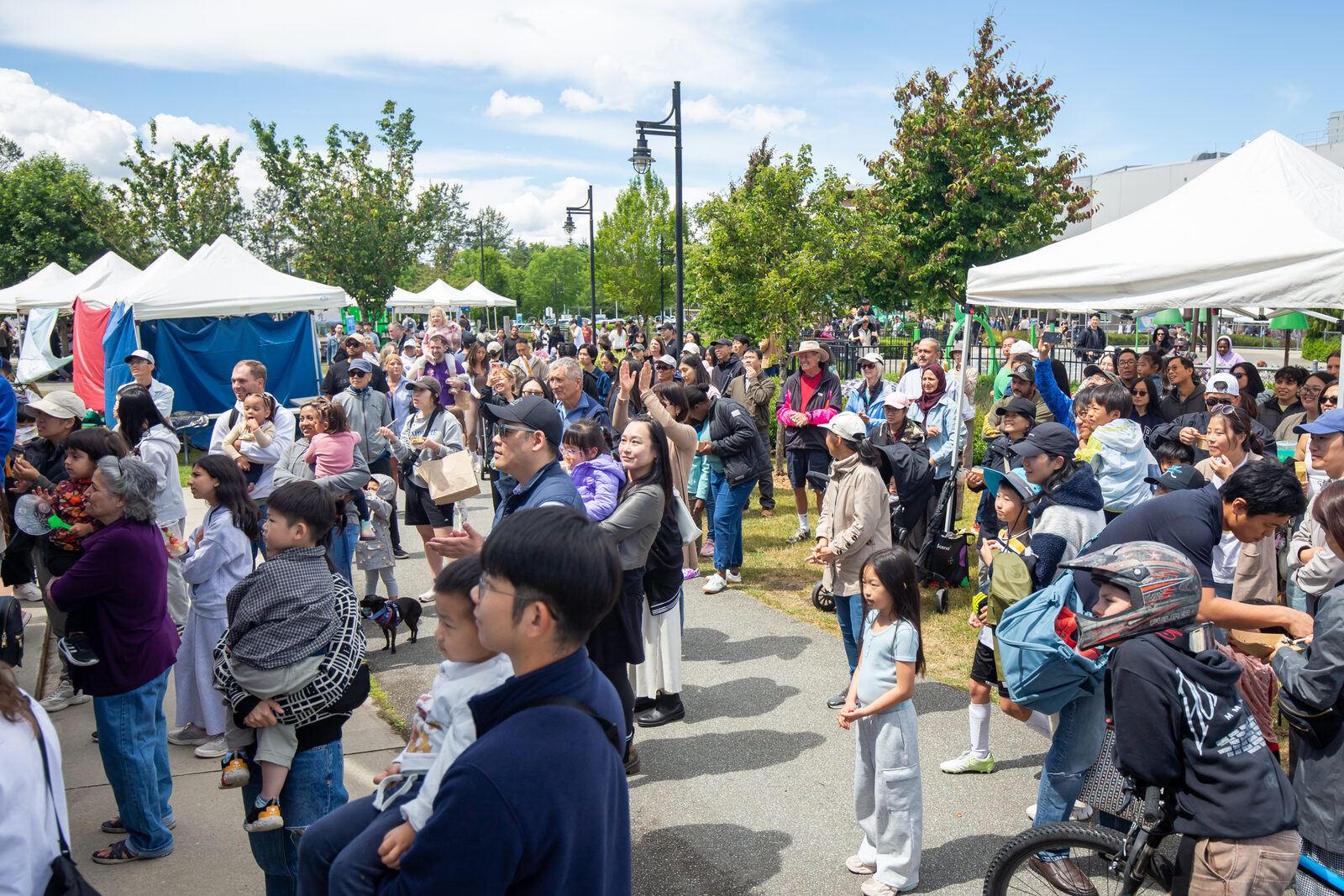 A large, lively festival audience gathered outdoors